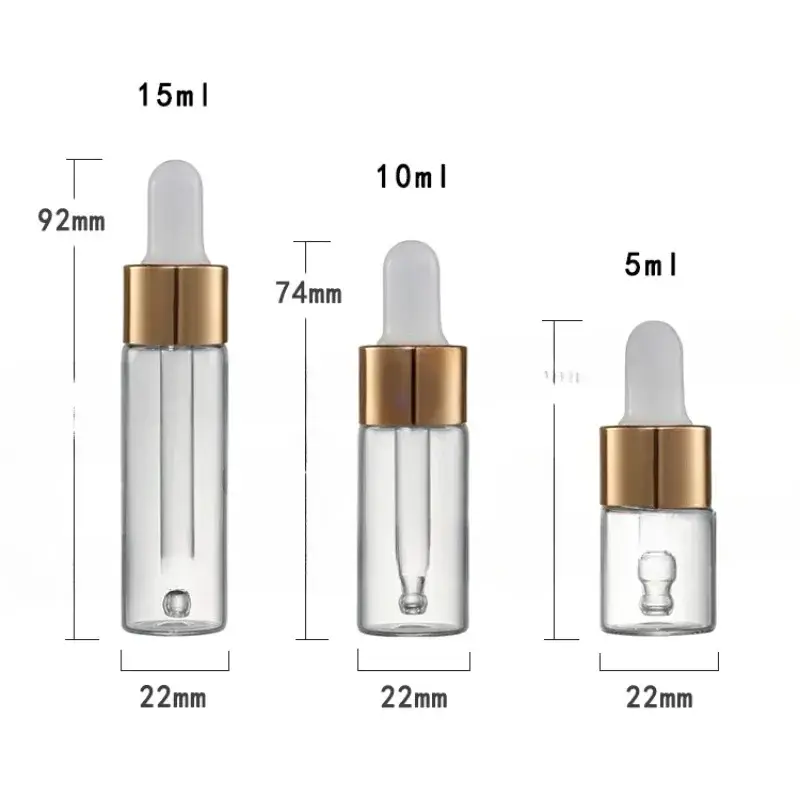 1pcs Mini Dropper Bottles Glass Empty Essential Oil Aromatherapy Bottles Rose Gold Cap Pipettes Bottles 5ml 10ml 15ml
