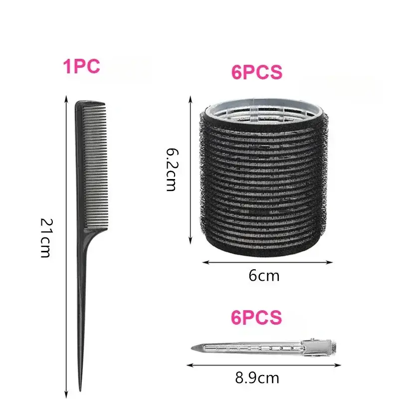13pcs Black Self Grip Hair Rollers No Heat Hair Curlers Heatless Curls Hair Bangs Volume Self-adhesive Hook DIY Styling Tools