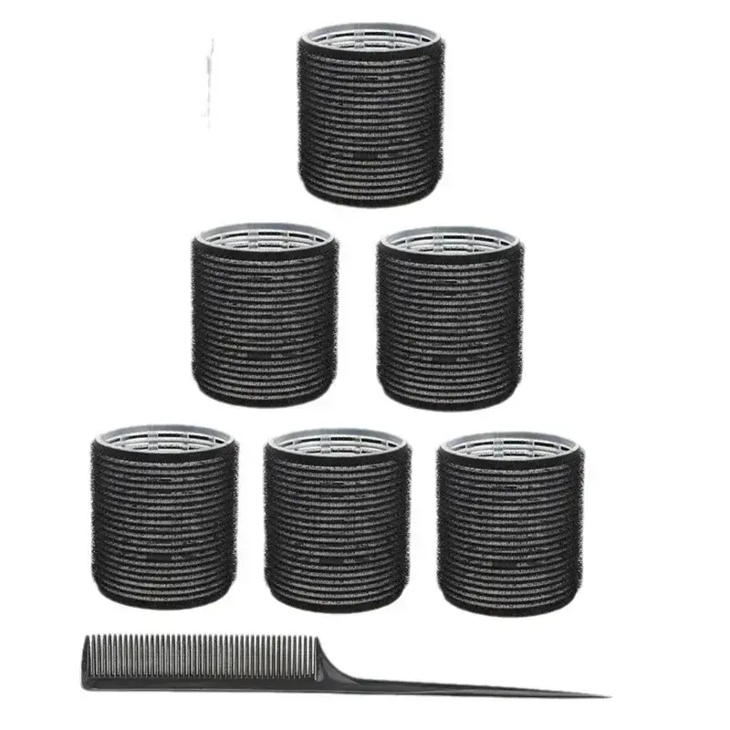 13pcs Black Self Grip Hair Rollers No Heat Hair Curlers Heatless Curls Hair Bangs Volume Self-adhesive Hook DIY Styling Tools