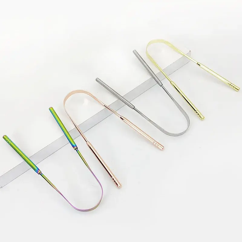 4 Colors Stainless Steel Tongue Scraper Metal Tongue Fresh Breath Cleaning Coated Toothbrush Oral Hygiene Tongue Cleaners Tools