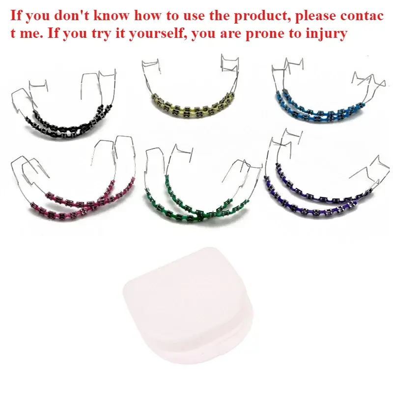 1 paar tijdelijke tanddecoratie met metalen draden veelkleurige metalen beugel orthodontische ligatuurbanden tandartsmateriaal