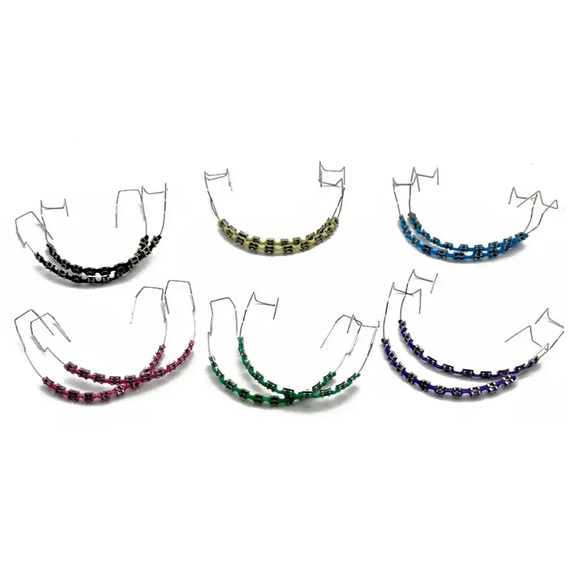 1 paar tijdelijke tanddecoratie met metalen draden veelkleurige metalen beugel orthodontische ligatuurbanden tandartsmateriaal