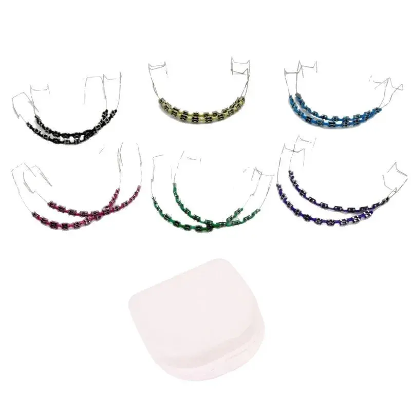 1 paar tijdelijke tanddecoratie met metalen draden veelkleurige metalen beugel orthodontische ligatuurbanden tandartsmateriaal