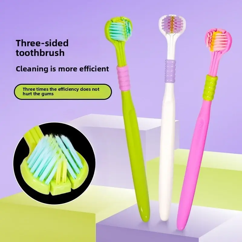 2pcs/set Adult Toothbrushes Soft PBT Bristles Rounded Tips Triple - sided Wrapping Tongue Cleaning Ergonomic Handles Wholesale