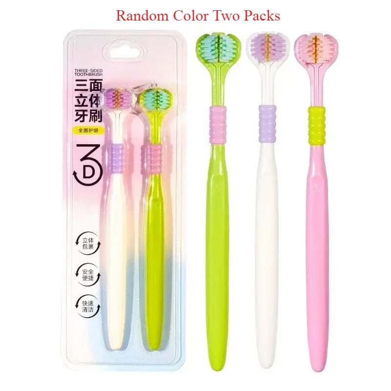2pcs/set Adult Toothbrushes Soft PBT Bristles Rounded Tips Triple - sided Wrapping Tongue Cleaning Ergonomic Handles Wholesale