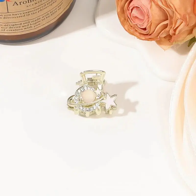 Women Girl Sweet Mini Hair Clips Hairpins Hair Accessories Golden New 1Pc Small Rhinestones Pearls Geometric Metal Hair Claw