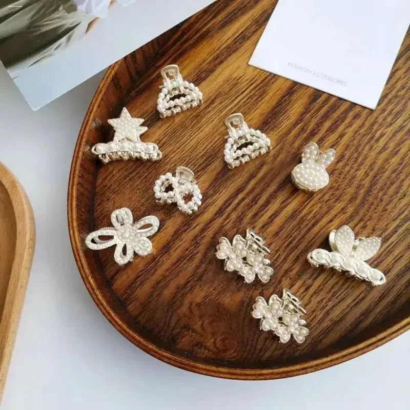 Women Girl Sweet Mini Hair Clips Hairpins Hair Accessories Golden New 1Pc Small Rhinestones Pearls Geometric Metal Hair Claw