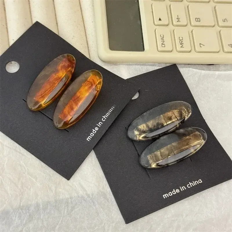 Cute Contrast Color Hairpin Women Oval Acetate Bangs Clip Duckbill Clip Girls Hair Clip Temperamental Headdress Hair Accessories