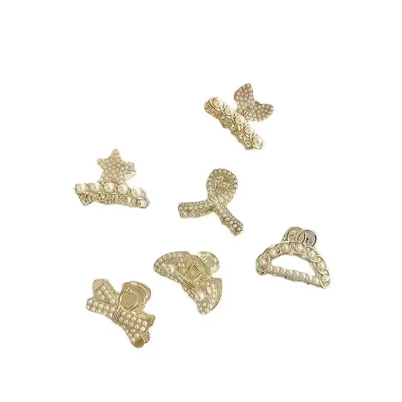 Women Girl Sweet Mini Hair Clips Hairpins Hair Accessories Golden New 1Pc Small Rhinestones Pearls Geometric Metal Hair Claw
