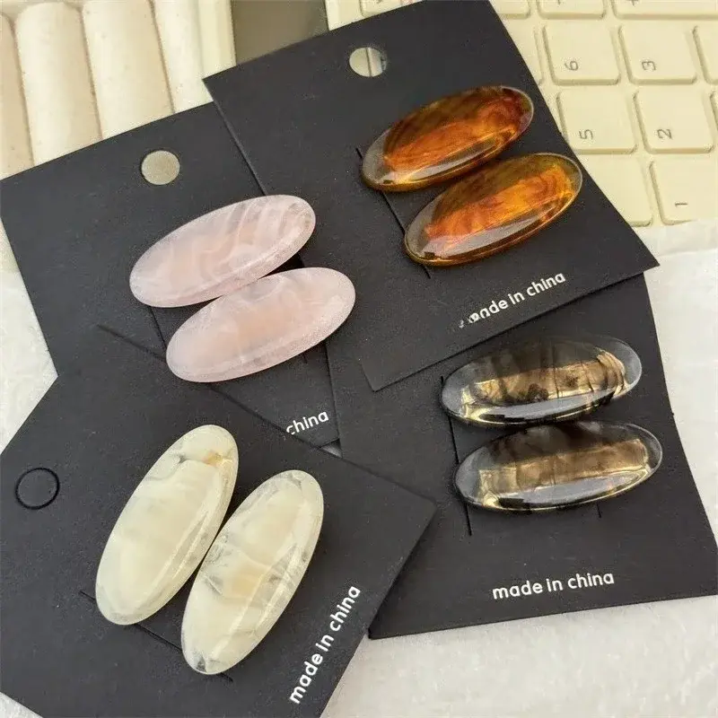 Cute Contrast Color Hairpin Women Oval Acetate Bangs Clip Duckbill Clip Girls Hair Clip Temperamental Headdress Hair Accessories