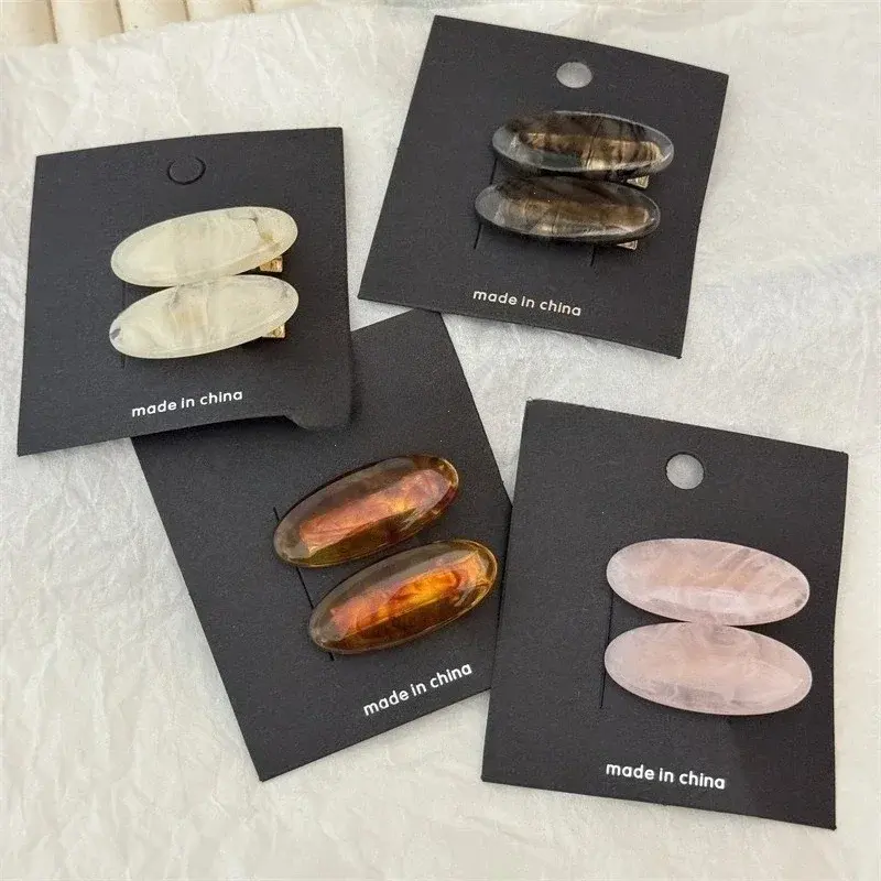 Cute Contrast Color Hairpin Women Oval Acetate Bangs Clip Duckbill Clip Girls Hair Clip Temperamental Headdress Hair Accessories