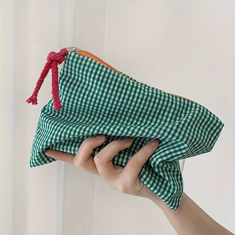 New Women Plaid Makeup Bag Large Capacity Cotton Zipper Pouch Purse Travel Clutch Makeup Bag Cosmetic Zipper Necessarie Feminina