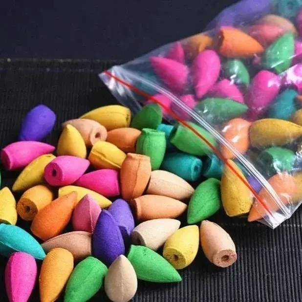 60pcs Natural Incense Mixed Waterfall Smoke Backflow Cone Burner Incense Fragrant Reflux Aromatherapy Tea Room Yoga Meditation