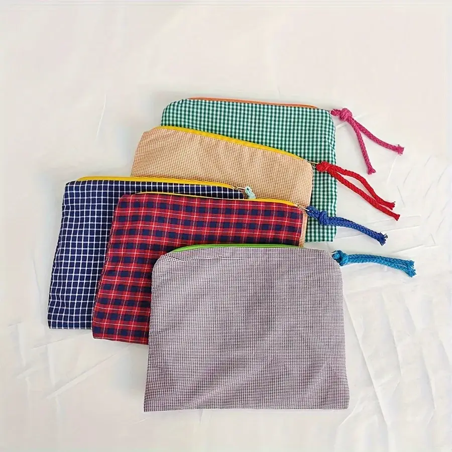 New Women Plaid Makeup Bag Large Capacity Cotton Zipper Pouch Purse Travel Clutch Makeup Bag Cosmetic Zipper Necessarie Feminina