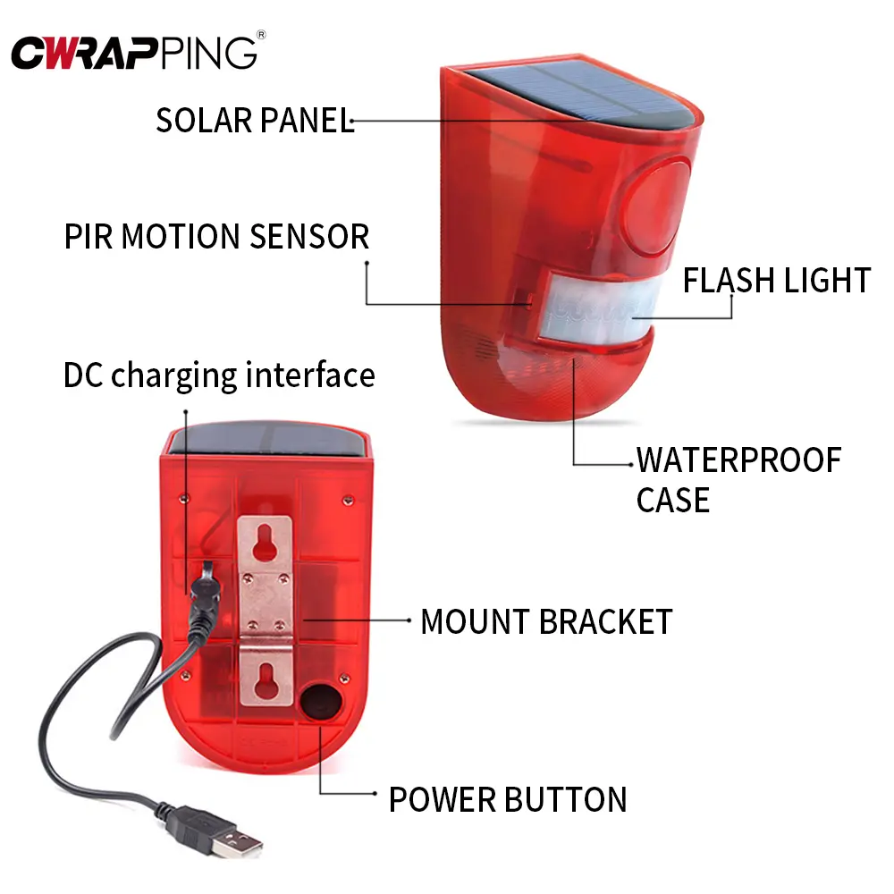 Solar Infrared Motion Sensor Alarm Car Accessories Home Garden Security Alarm Automobile Immobilizer Systems Electronics Parts