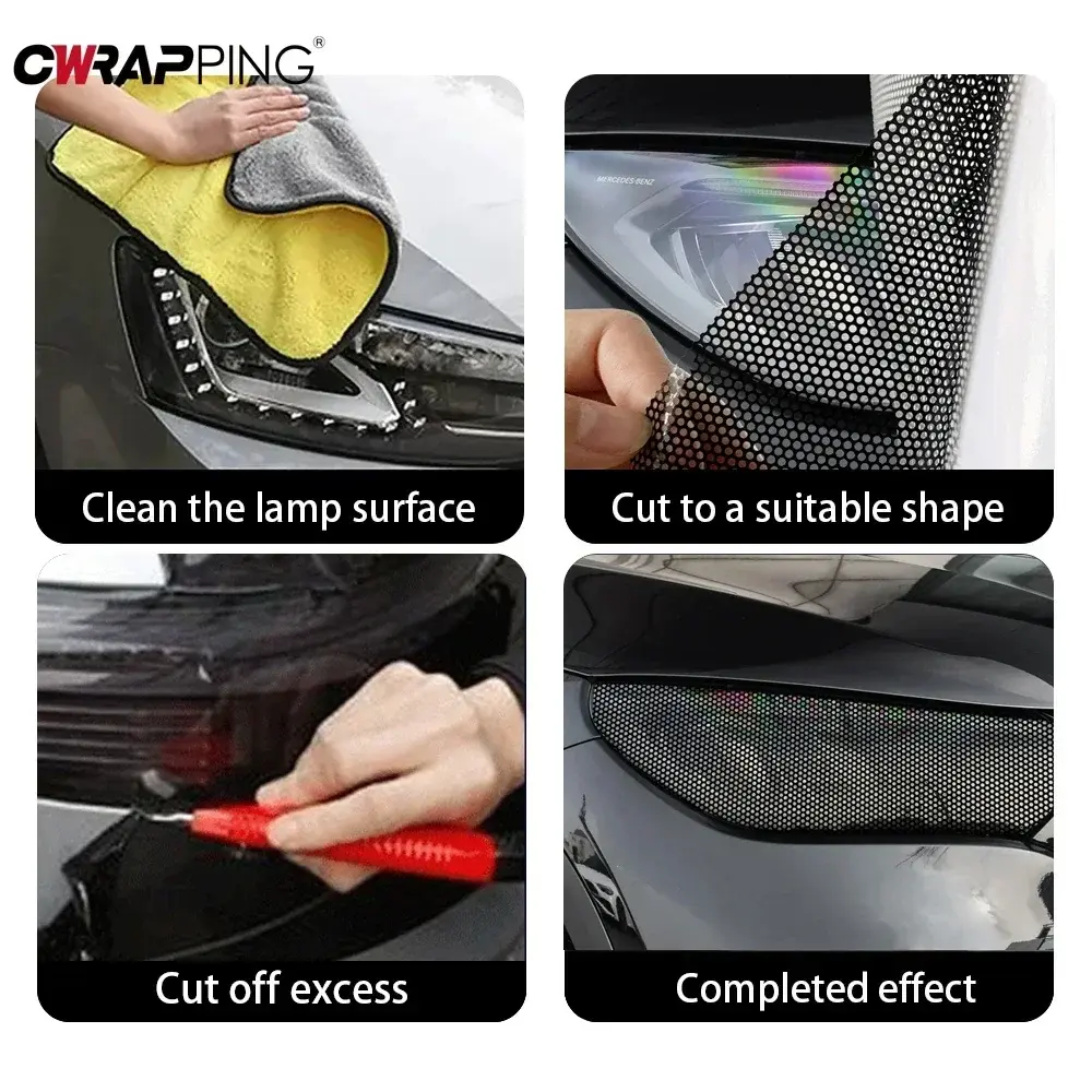 Car Tail Light Lamp Stickers One Way Perforated Film Self Adhesive Car Honeycomb Stickers PVC Decoration Wrap Film Sticker