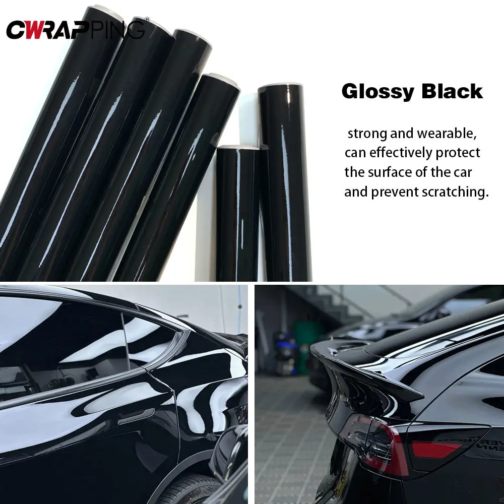 Car Sticker Glossy Black Vinyl Wrap Film Gloss Black Self Adhesive Vinyl Sticker Bubble Free Exterior Parts