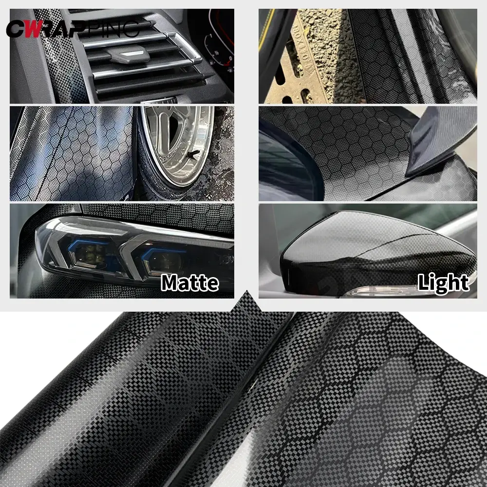 Carbon Fiber Sticker High Gloss Honeycomb Vinyl Wrap Film Waterproof Adhesive Auto Body Decoration Decal Tunning Car Accessories