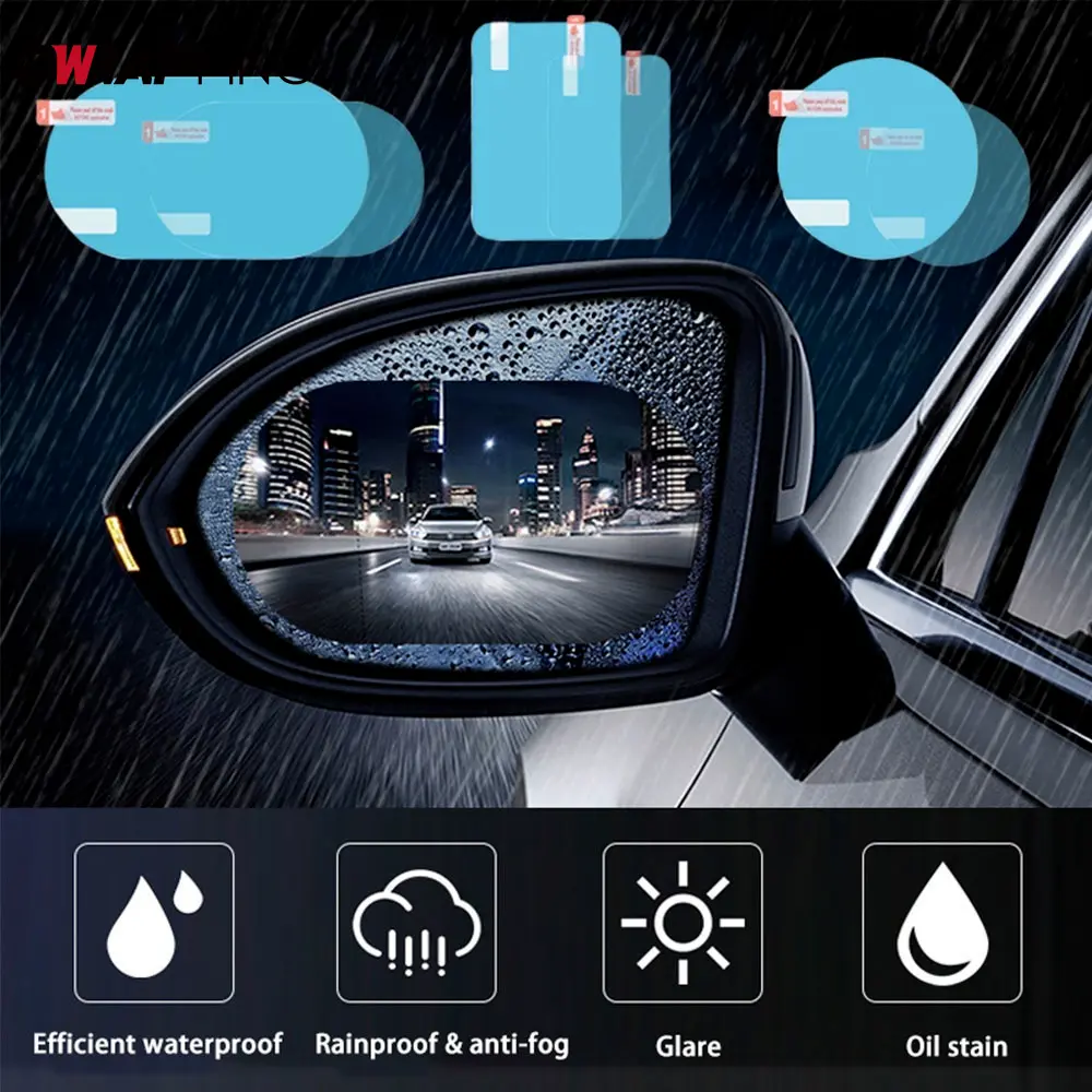 Car Rainproof Film 3.75"×5.31'' Rearview Mirror Sticker Anti Fog Auto Rain Film Truck Car Mirror Window Clear Film Auto Decal