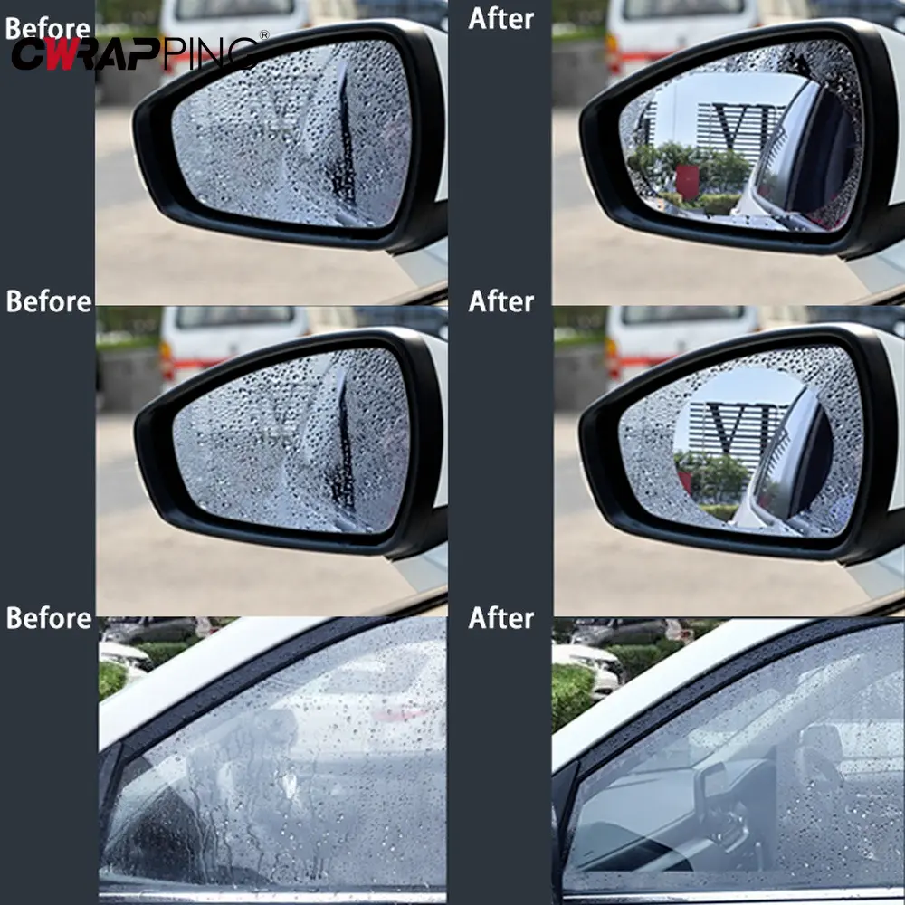 Car Rainproof Film 3.75"×5.31'' Rearview Mirror Sticker Anti Fog Auto Rain Film Truck Car Mirror Window Clear Film Auto Decal