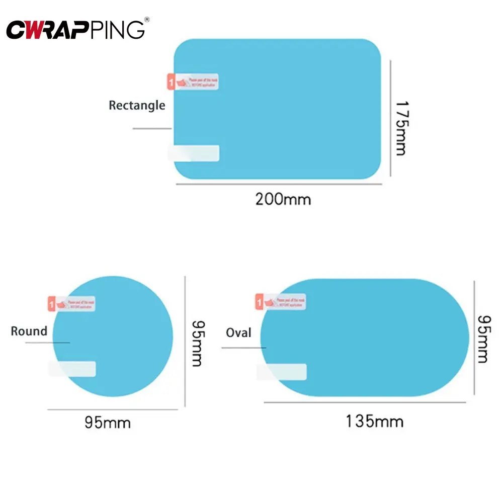 Car Rainproof Film 3.75"×5.31'' Rearview Mirror Sticker Anti Fog Auto Rain Film Truck Car Mirror Window Clear Film Auto Decal