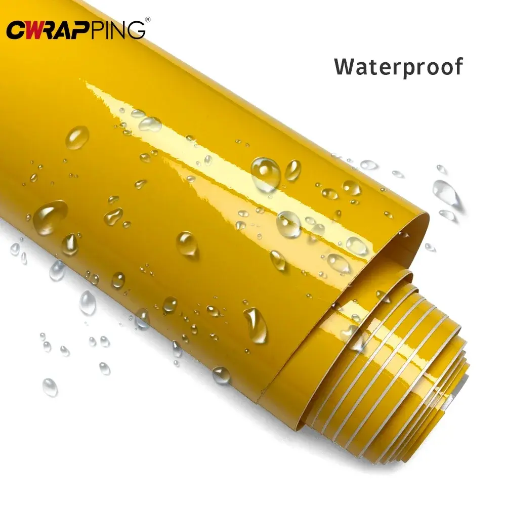 Glossy Car Stickers Vinyl Wrap Film Self Adhesive Bubble Free Decoration DIY Yellow Motorcycle Stickers for Auto Accessories