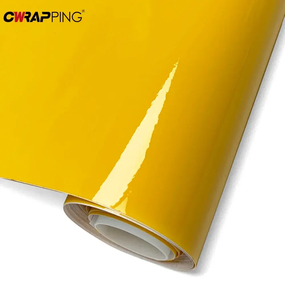Glossy Car Stickers Vinyl Wrap Film Self Adhesive Bubble Free Decoration DIY Yellow Motorcycle Stickers for Auto Accessories