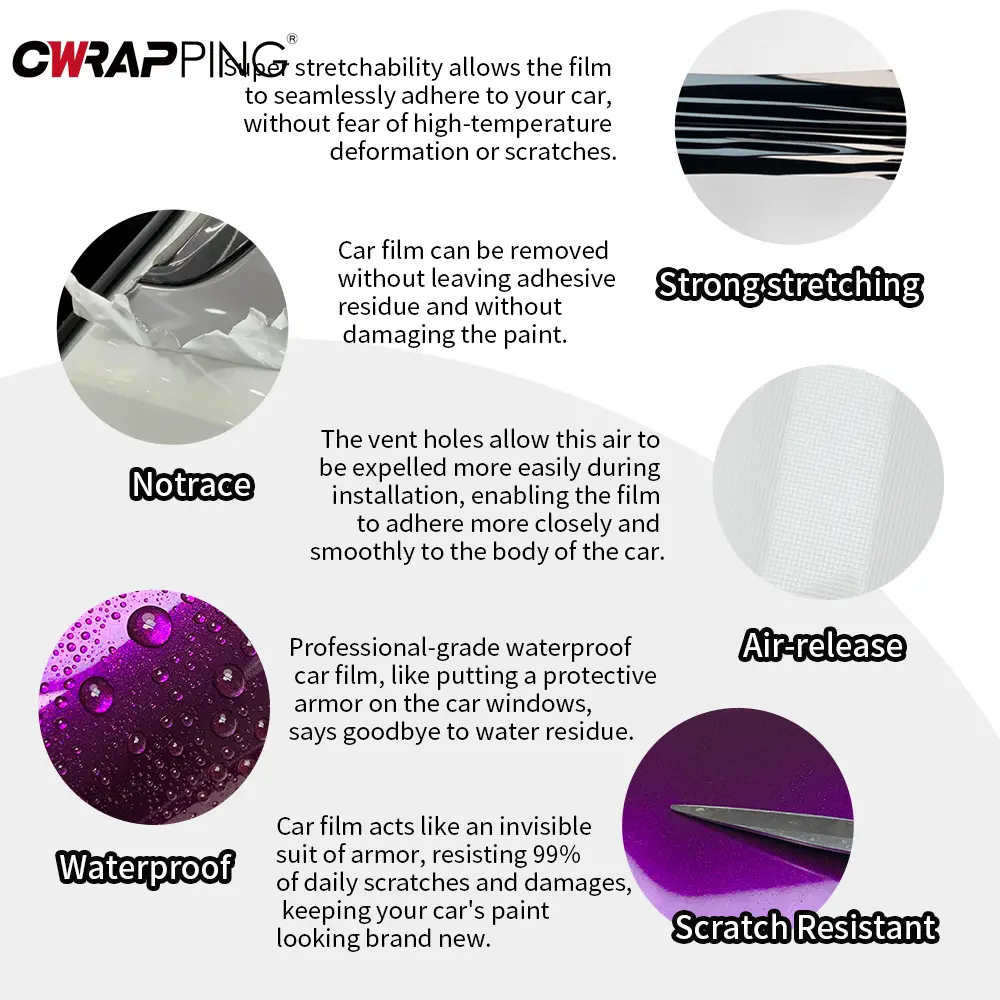 Carbon Fiber Vinyl Wrap PET Purple Car Film UV-Proof Waterproof Film for Auto Motorcycle Exterior Customization Cars Accessories