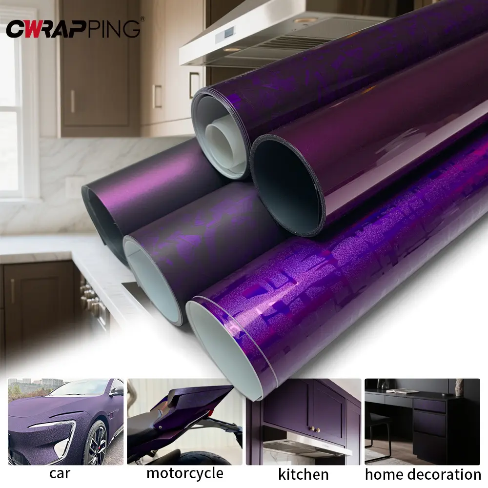 Carbon Fiber Vinyl Wrap PET Purple Car Film UV-Proof Waterproof Film for Auto Motorcycle Exterior Customization Cars Accessories