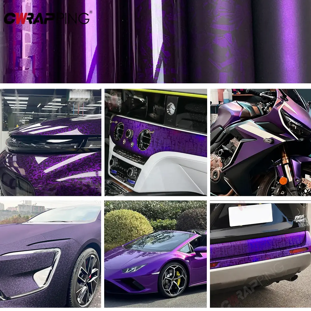 Carbon Fiber Vinyl Wrap PET Purple Car Film UV-Proof Waterproof Film for Auto Motorcycle Exterior Customization Cars Accessories
