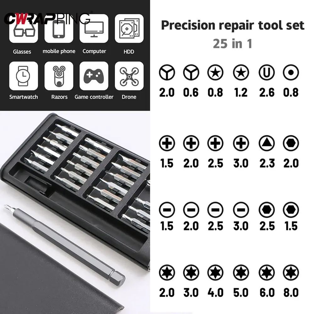 Precision Screwdriver Set 25 in 1 Screw Driver Se Hexagonal Flat Head Magnetic Screwdriver Head for Car Computer Phone Home Use