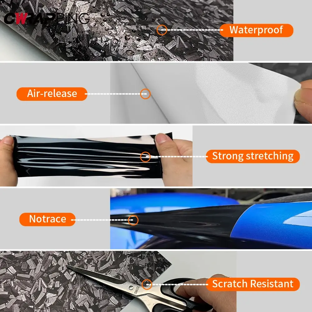 Carbon Fiber Forged Vinyl Wrap Matte Films Adhesive Car Modification Sticker Cover Air Release Foil for Moto Auto Accessories
