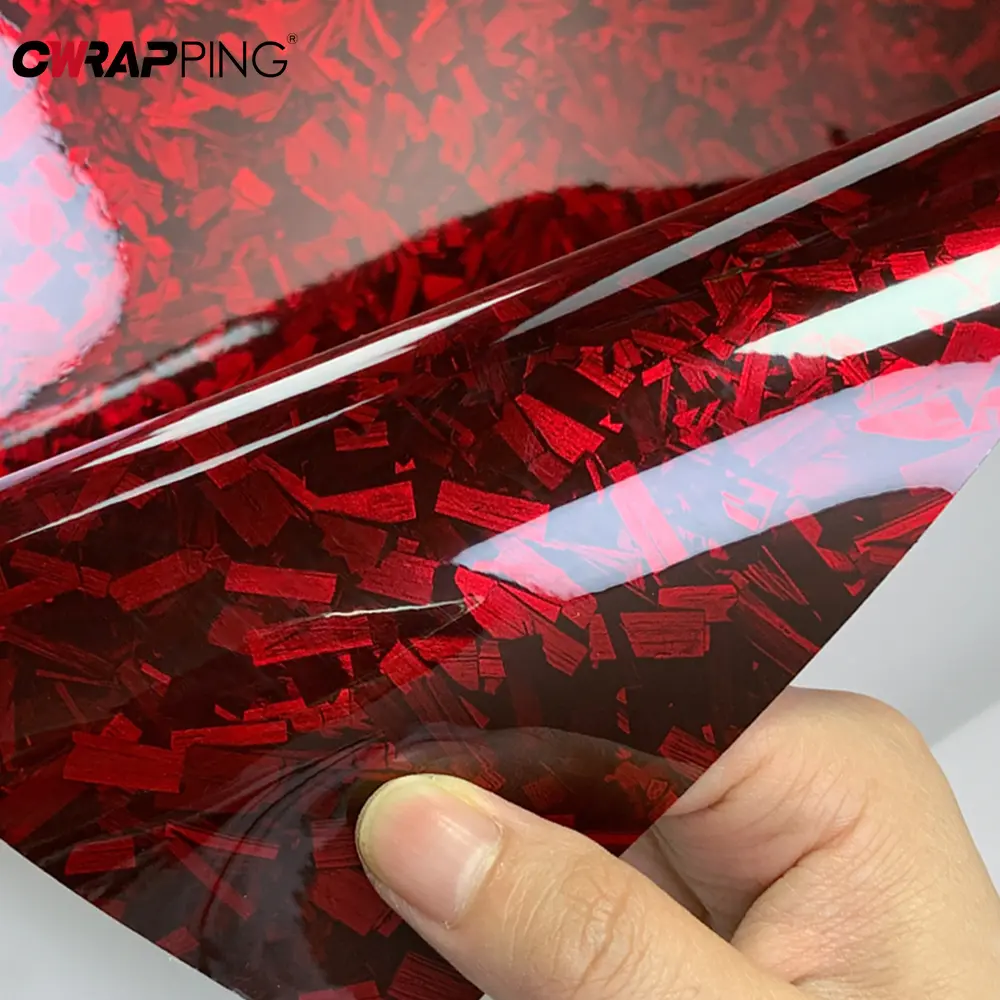 Car Body Film Glossy Carbon Fiber Film Forged Carbon Fiber Vinyl Wrap Air-release Red Self Adhesive Stickers Car Accessories