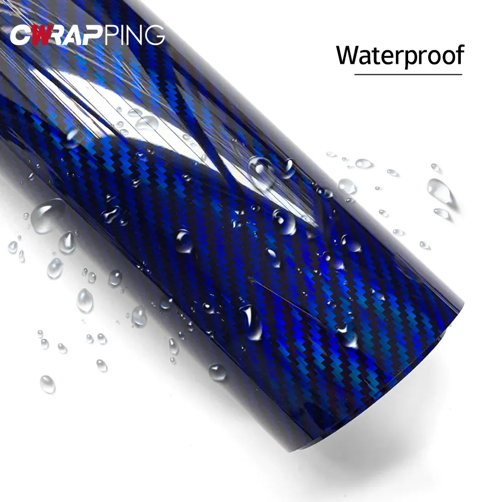 Laser Blue Carbon Fiber Car Stickers Glossy Holographic Color Change Film Self-Adhesive Vinyl Car Wrap Cover Air Release Foil