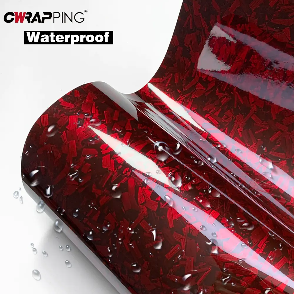 Car Body Film Glossy Carbon Fiber Film Forged Carbon Fiber Vinyl Wrap Air-release Red Self Adhesive Stickers Car Accessories