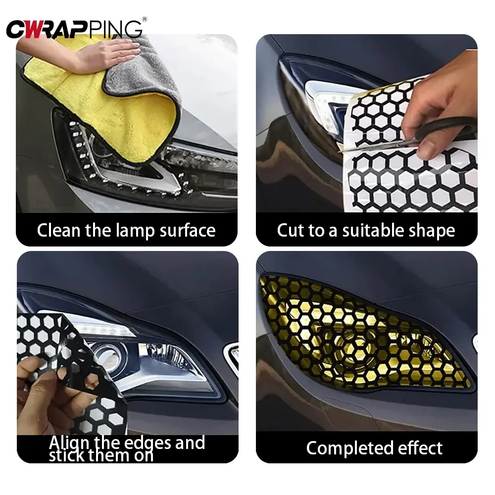 Car Headlights Vinyl Wrap Honeycomb Decor Auto Rear Tail Light Decals Waterproof Adhesive Motorcycle Lamp DIY Car Film Cover