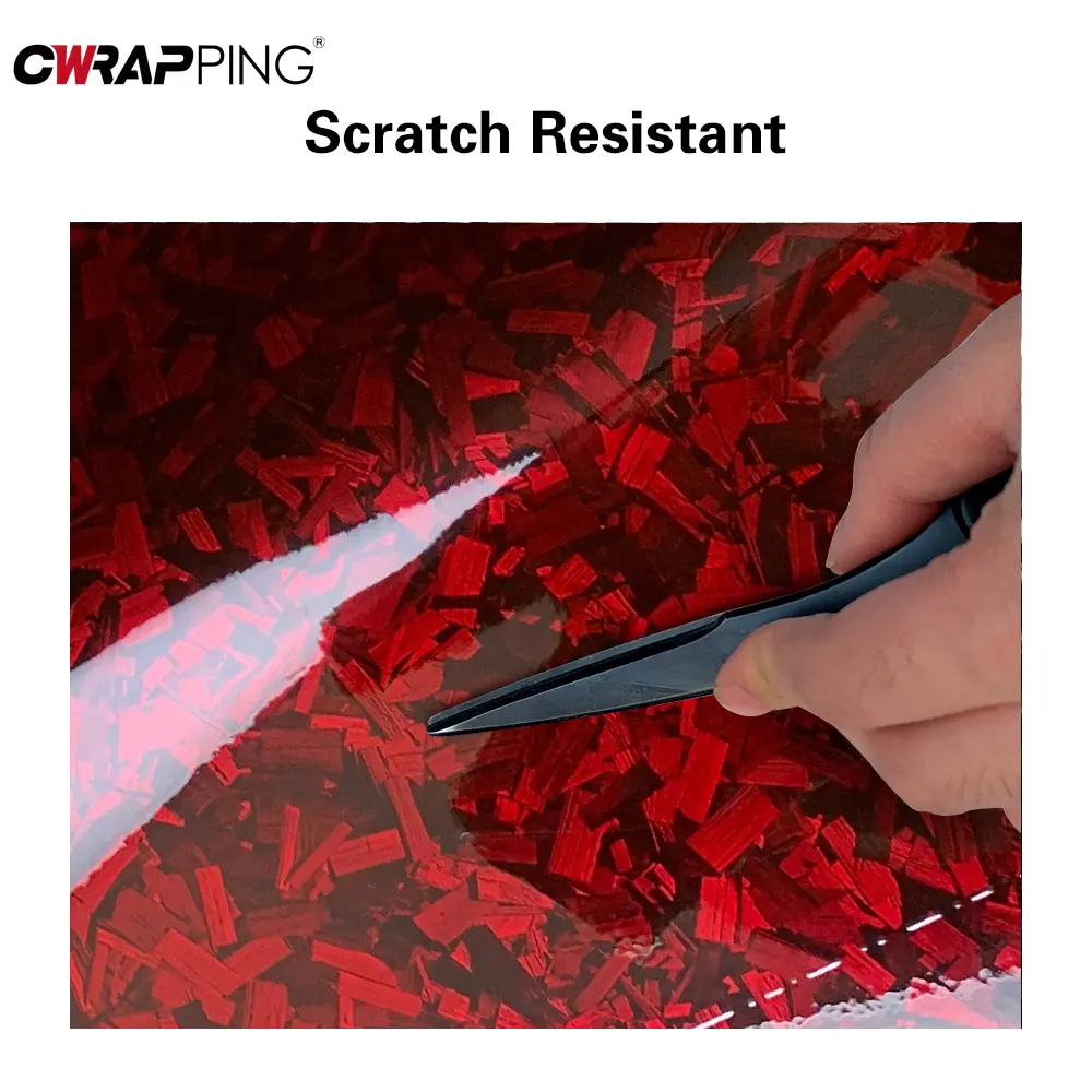 Car Body Film Glossy Carbon Fiber Film Forged Carbon Fiber Vinyl Wrap Air-release Red Self Adhesive Stickers Car Accessories