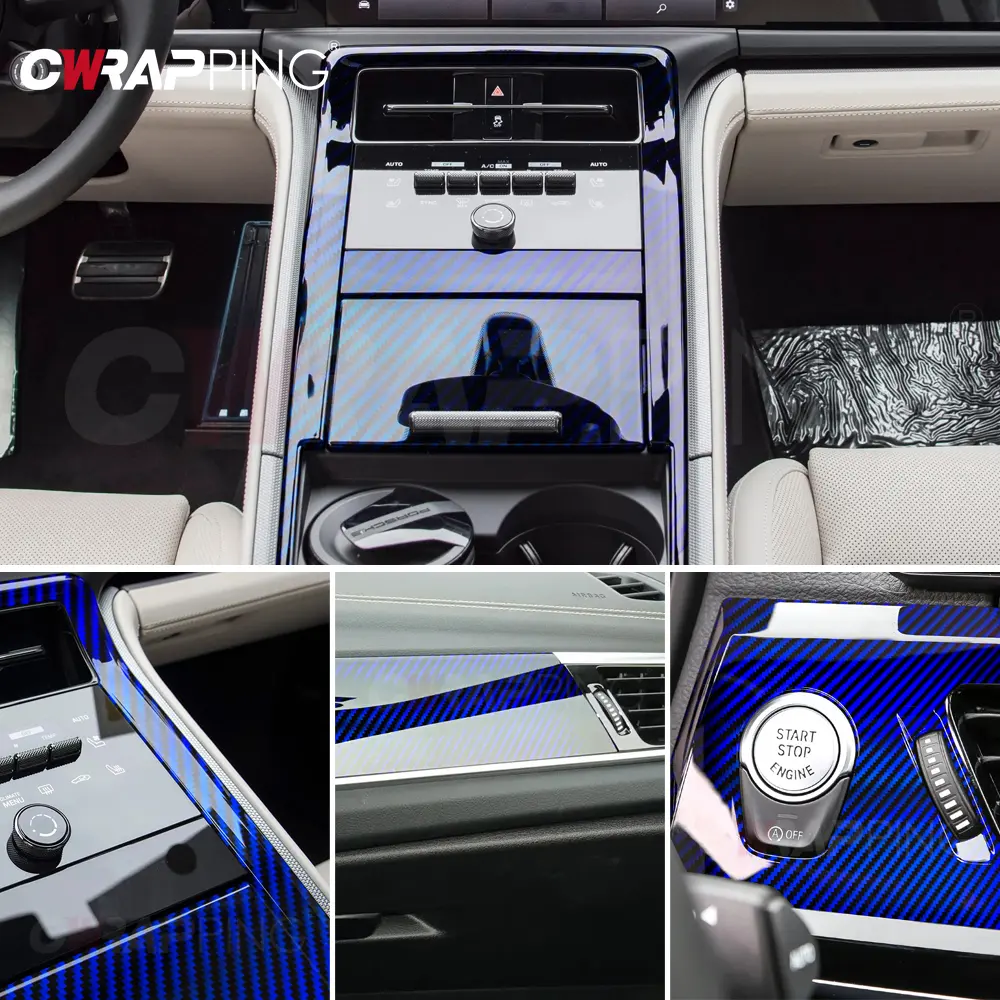 Laser Blue Carbon Fiber Car Stickers Glossy Holographic Color Change Film Self-Adhesive Vinyl Car Wrap Cover Air Release Foil