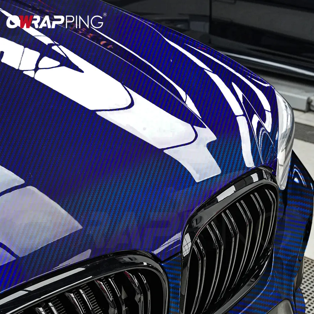 Laser Blue Carbon Fiber Car Stickers Glossy Holographic Color Change Film Self-Adhesive Vinyl Car Wrap Cover Air Release Foil