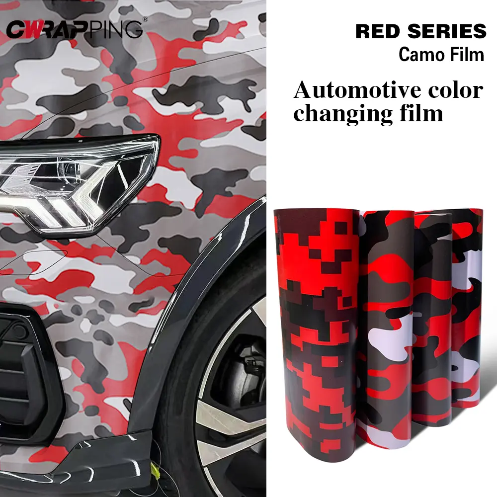 Car Camo Vinyl Film Waterproof Self Adhesive Vinyl Wrap Color Change PVC Camouflage Red Series Sticker Film Motorcycle Stickers
