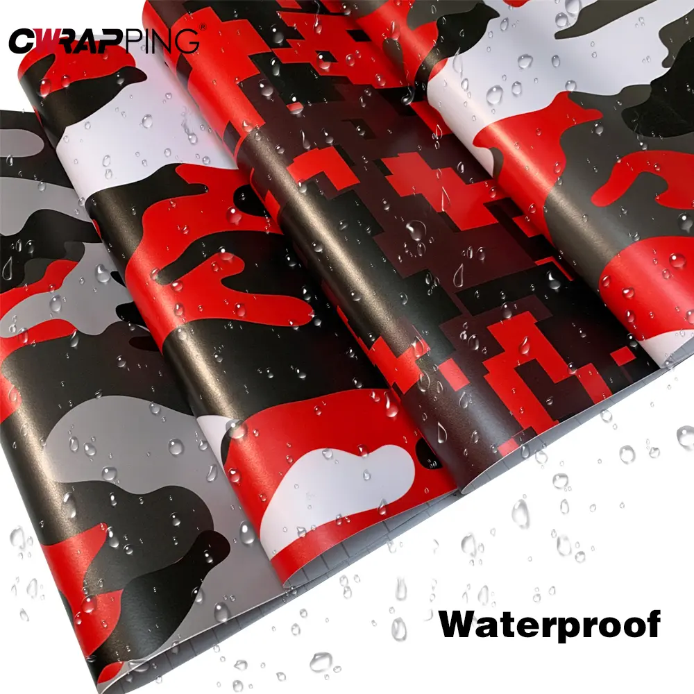 Car Camo Vinyl Film Waterproof Self Adhesive Vinyl Wrap Color Change PVC Camouflage Red Series Sticker Film Motorcycle Stickers