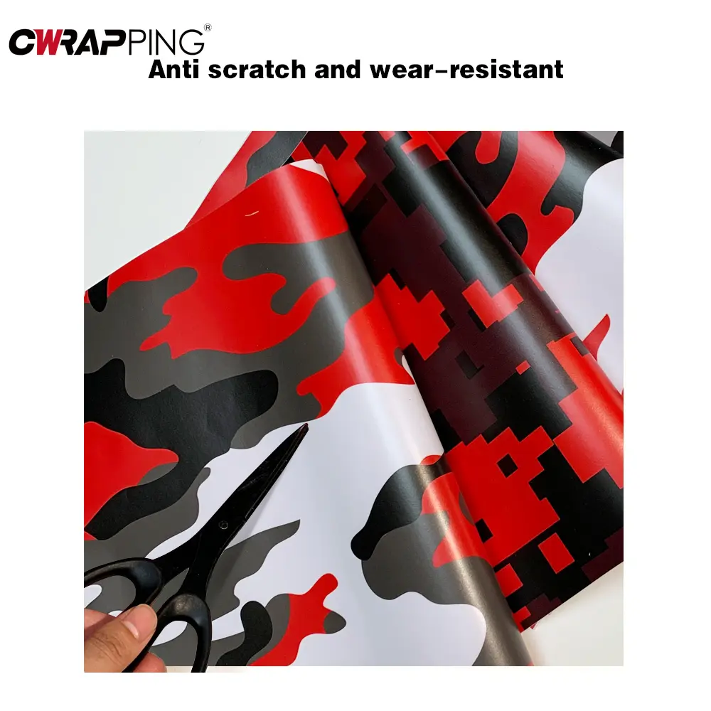 Car Camo Vinyl Film Waterproof Self Adhesive Vinyl Wrap Color Change PVC Camouflage Red Series Sticker Film Motorcycle Stickers