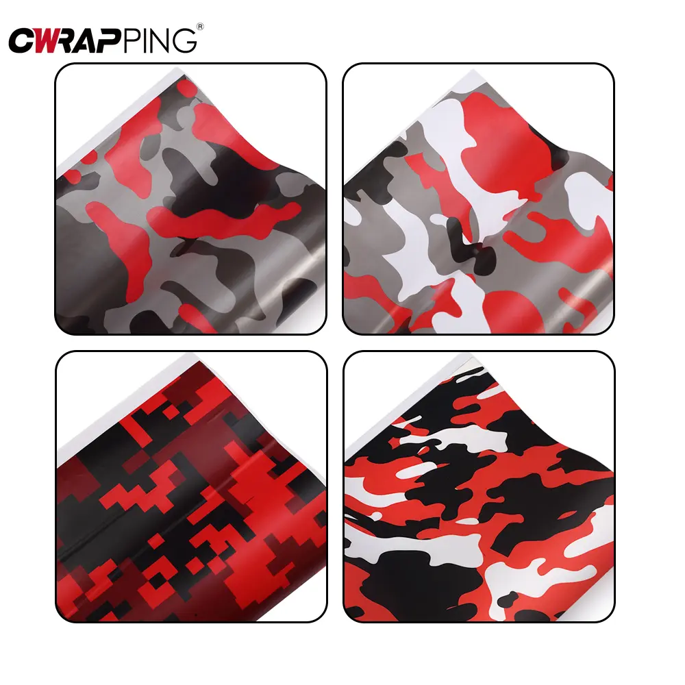 Car Camo Vinyl Film Waterproof Self Adhesive Vinyl Wrap Color Change PVC Camouflage Red Series Sticker Film Motorcycle Stickers