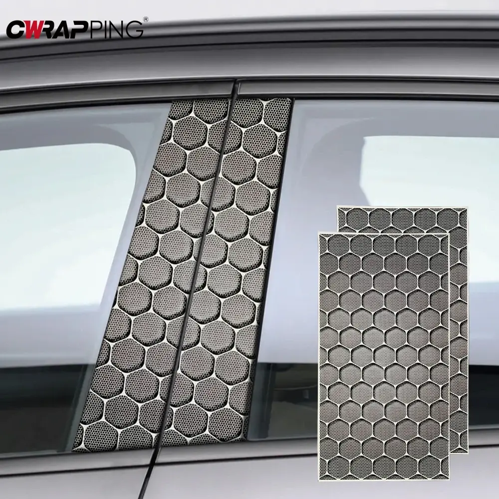 2pcs Honeycomb Car Stickers Waterproof B Pillar Center Column Decor Covers DIY Scratch Resistant Car Styling Decoration Sticker