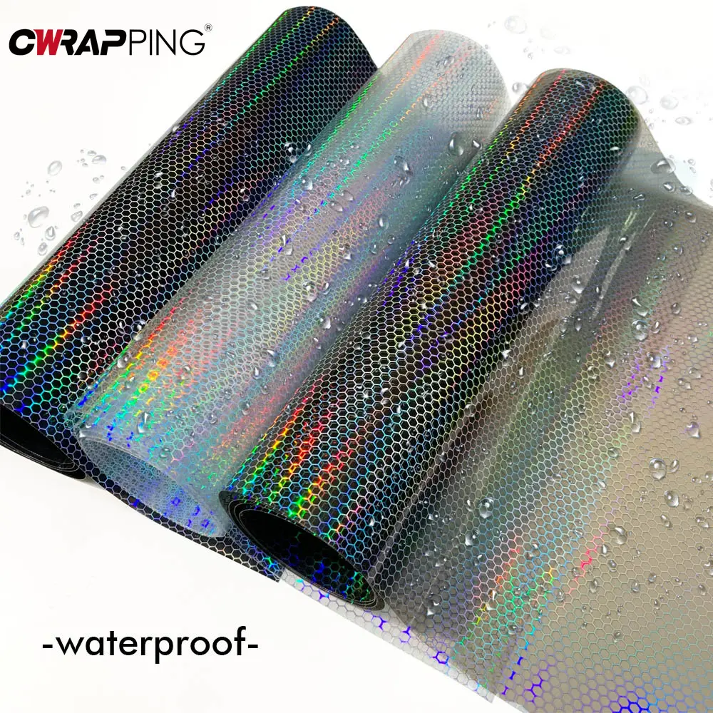 CarHeadlights Taillight  Laser Honeycomb Lamp Vinyl Wrap Fog Light Taillight Stickers Automobile Headlight Tint Waterproof Films