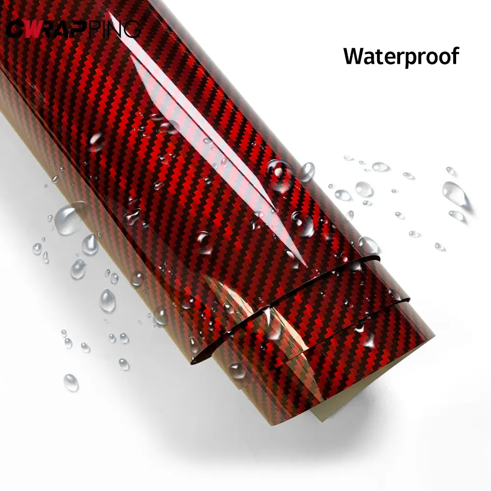Carbon Fiber Laser Red Car Stickers Glossy Holographic Vinyl Wrap Films Air Release Bubble Free Auto Body Decal Car Accessories