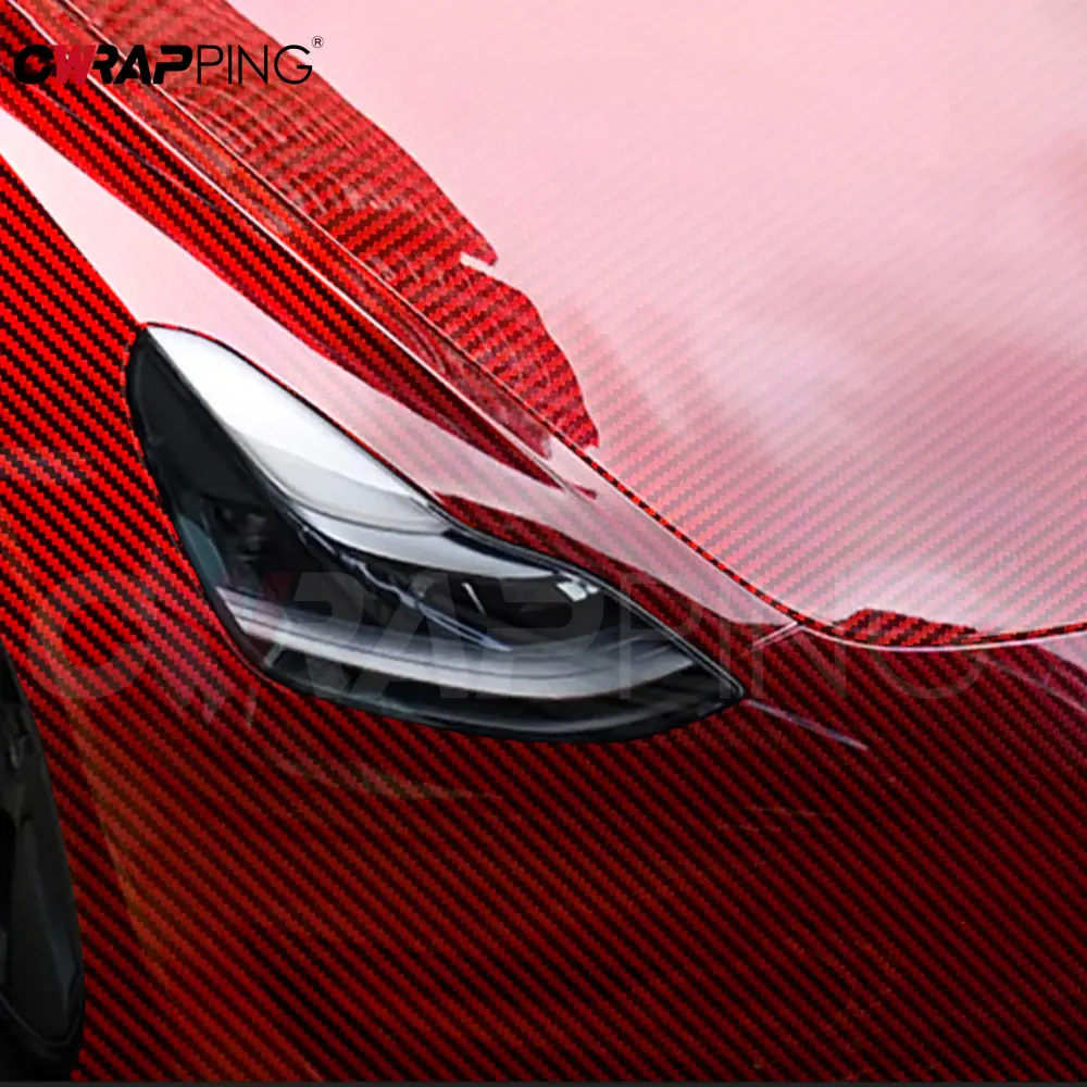 Carbon Fiber Laser Red Car Stickers Glossy Holographic Vinyl Wrap Films Air Release Bubble Free Auto Body Decal Car Accessories