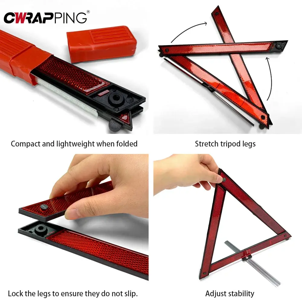 Foldable Warning Triangle Reflective Metal Car Emergency Breakdown Safety Roadside Highway Accident Hazard Sign DOT Certified