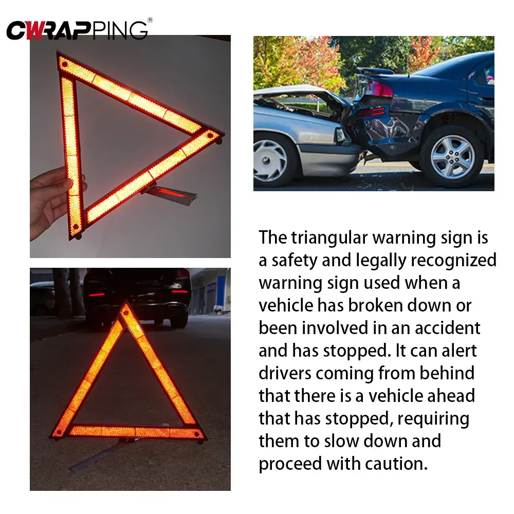 Foldable Warning Triangle Reflective Metal Car Emergency Breakdown Safety Roadside Highway Accident Hazard Sign DOT Certified
