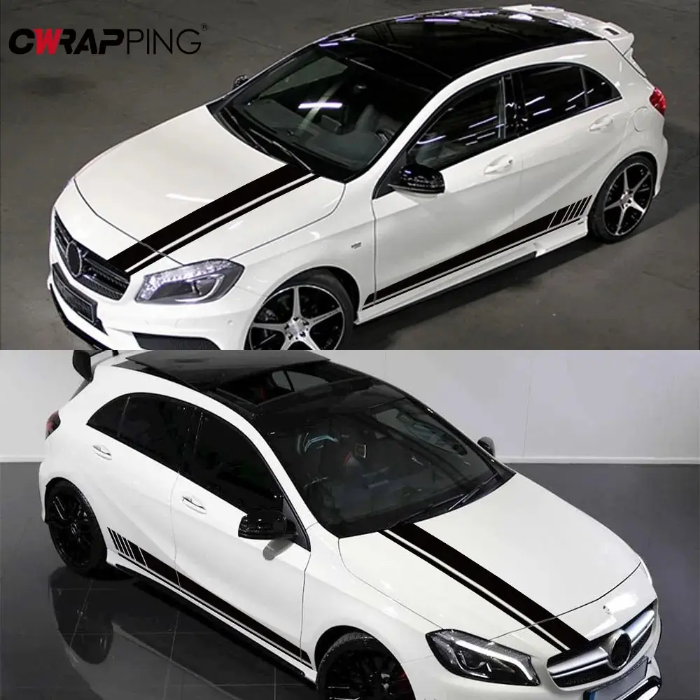 Car Sticker Universal Car Hood Cover Sticker Classic Stripes Graphics Styling DIY Vinyl Wrap Decal for Mercedes Benz Accessories